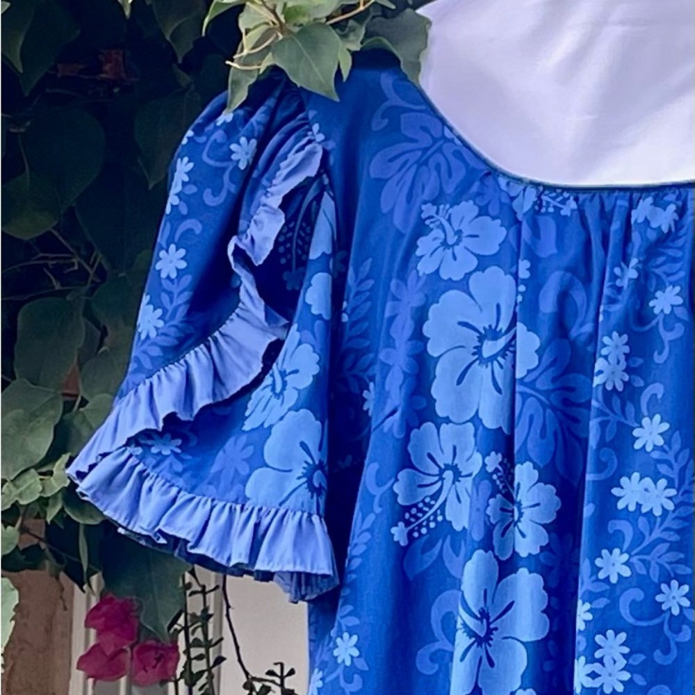 Princess Kaiulani Hawaiian Muumuu Royal Blue Maxi Dress Women’s 16 Vintage - Picture 5 of 13